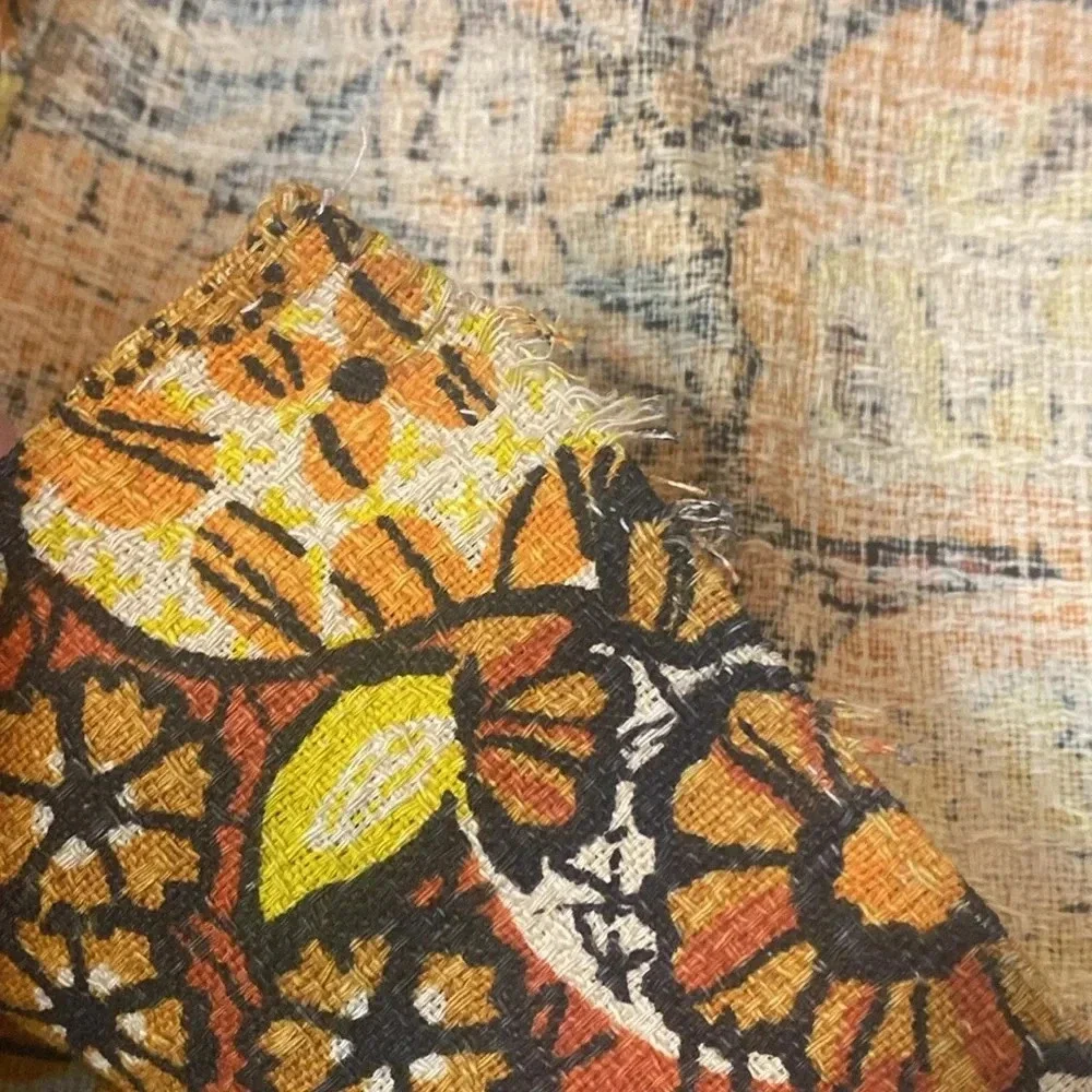 Vintage Fabric Table Runner Browns/orange/yellow/cream Paisley Floral